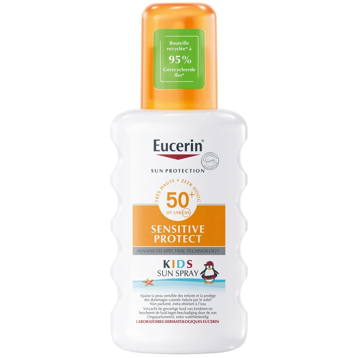 Eucerin Sensitive Protect Kids Spray SPF 50+, visuel relevé sur la page fabricant