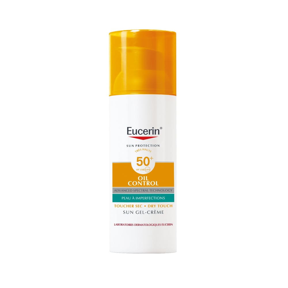 Eucerin Sun Oil Control Gel-Crème SPF 50+, visuel relevé sur la page fabricant