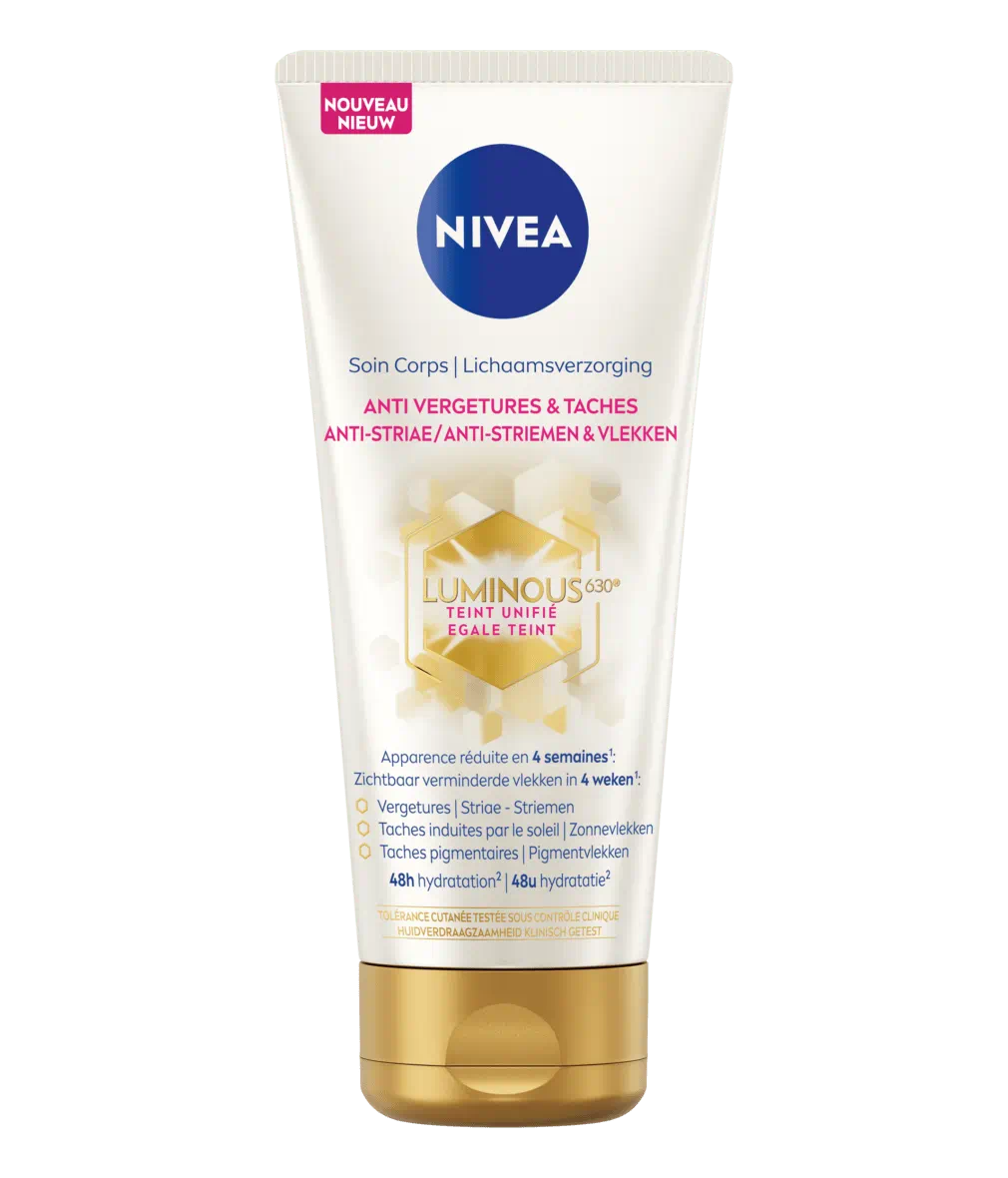 Nivea Crème Corps Anti-Vergetures Luminous 630, visuel relevé sur la page fabricant