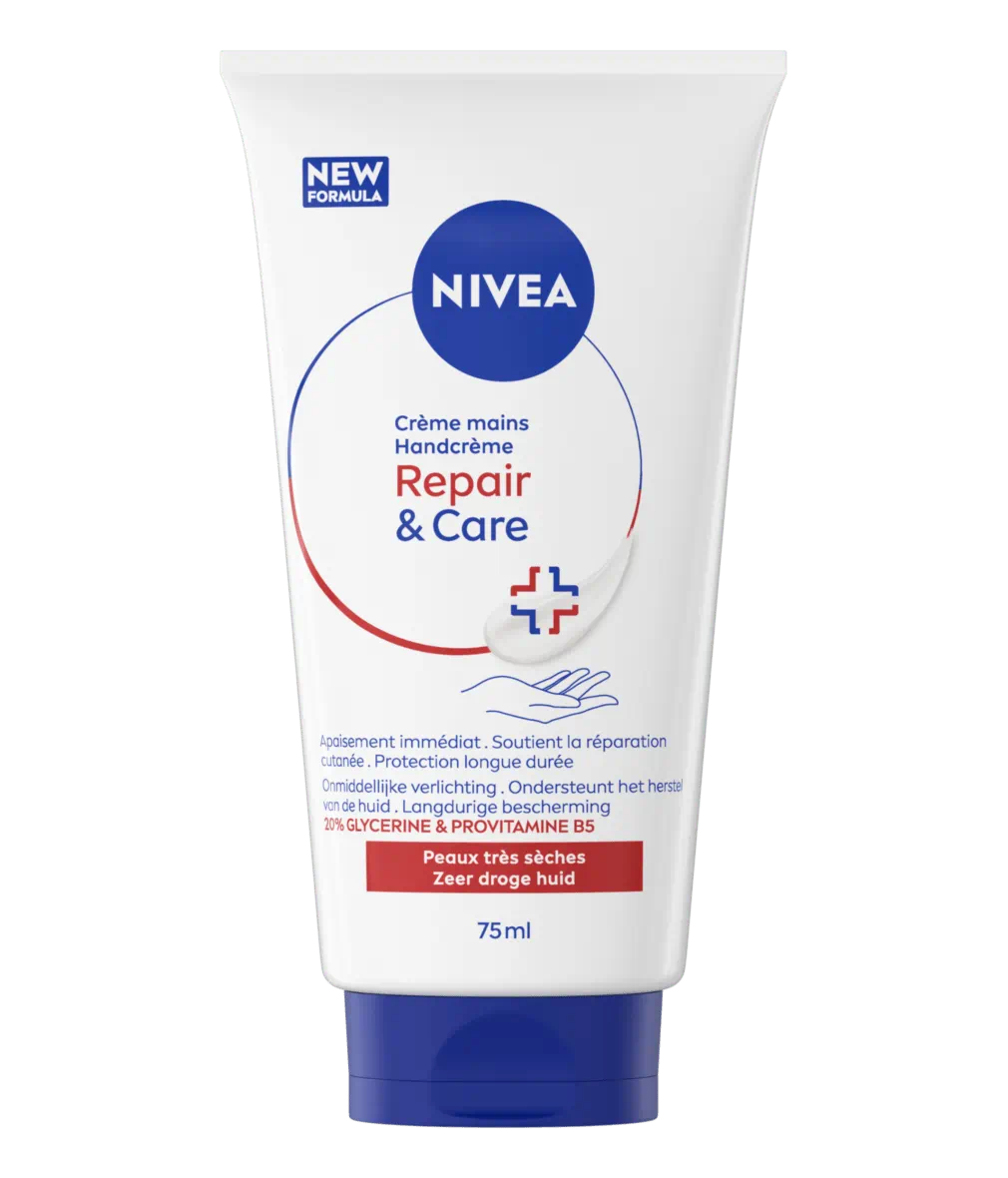 Nivea Crème Mains Repair & Care, visuel relevé sur la page fabricant