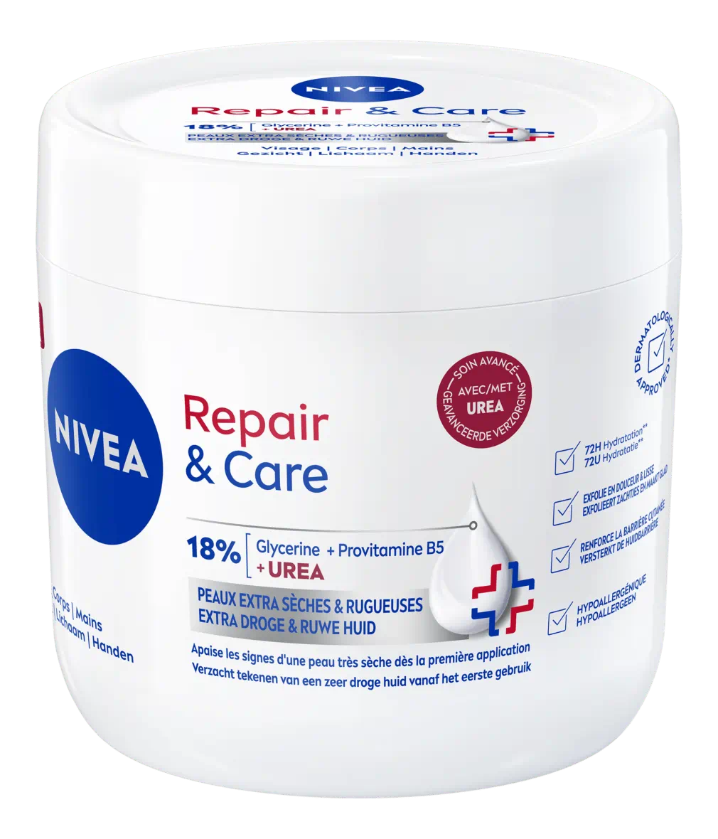 Nivea Repair & Care Peaux Extra Sèches et Rugueuses, visuel relevé sur la page fabricant