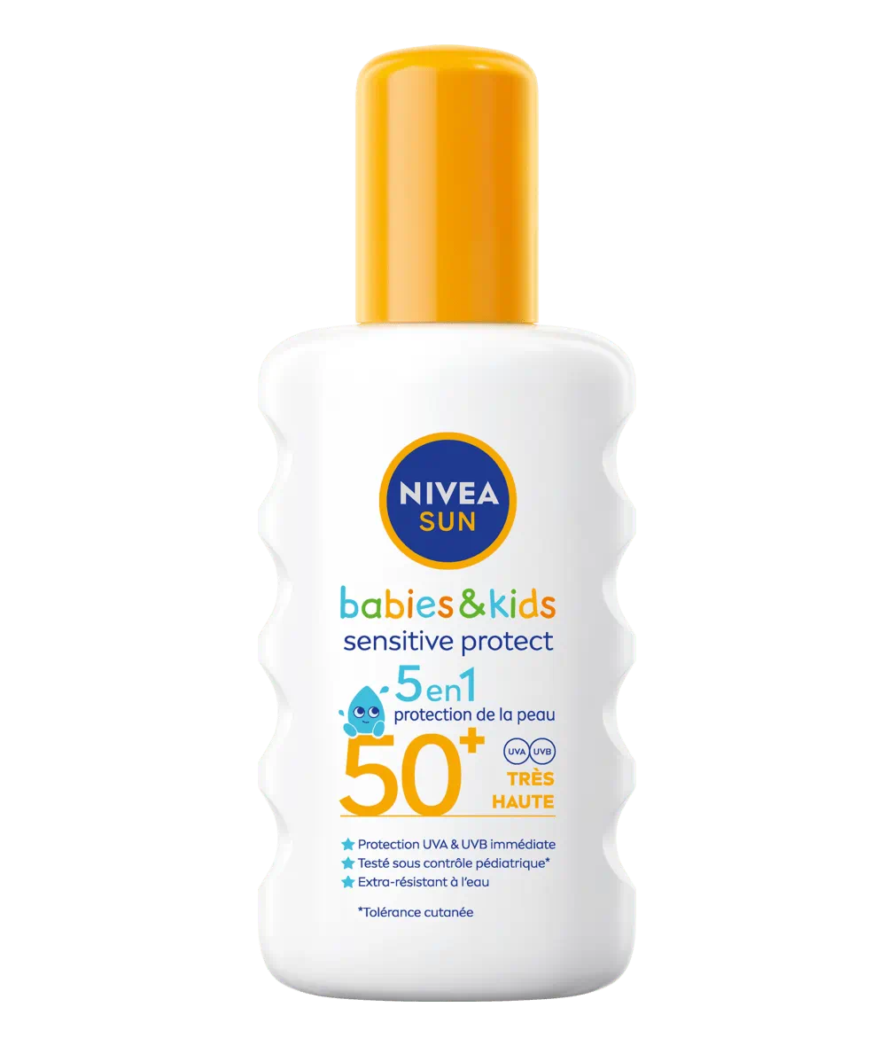 Nivea Spray Solaire Sensitive Babies & Kids FPS 50+, visuel relevé sur la page fabricant