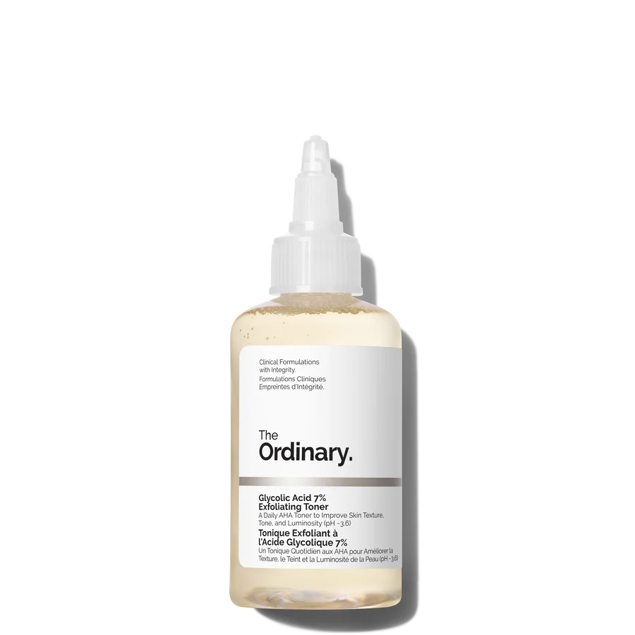 The Ordinary Glycolic Acid 7 % Exfoliating Toner, visuel relevé sur la page fabricant