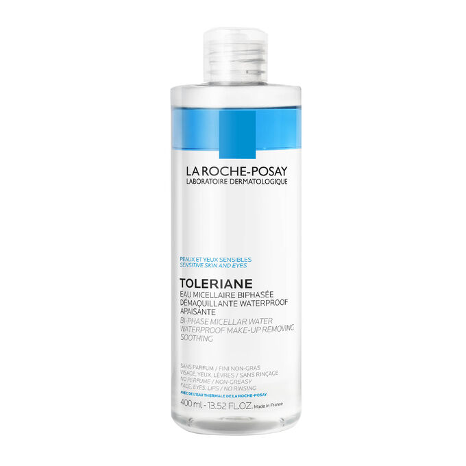 Flacon de La Roche-Posay Toleriane Eau Micellaire Biphasée présenté sur la page officielle française